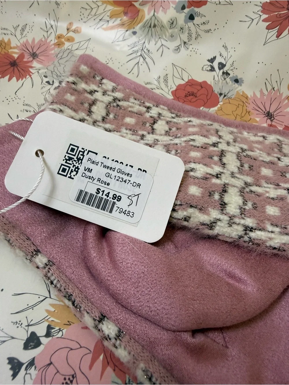 VM Mauve Pink Patterned Knit Gloves with Solid Trim